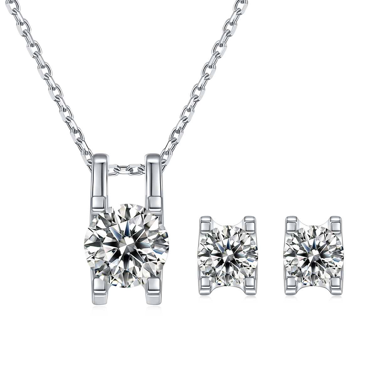 Classic Bullhead S925 Silver Plated Platinum Moissanite Diamond Pendant Earnail Set